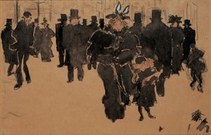 Le boulevard, ca. 1890 (akvarell, blekk og vask på brunpapir) av Pierre Bonnard