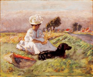 Madame Bonnard Malerens kone sitter i konflikten med hunden sin. Maleri av Pierre Bonnard av Pierre Bonnard