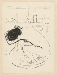 Naken kvinne setter seg på huk i badekaret og vasker seg Le Tubo av Pierre Bonnard