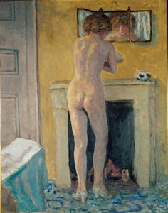 Naken foran peisen (olje på lerret) av Pierre Bonnard