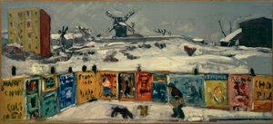 Palisade, plakater (Palisade dekket med plakater, og de gamle Montmartre-møllene under snøen) av Pierre Bonnard