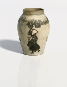 Liten vase: gatebilde, ca. 1894-95 (India blekk på uglasert malt porselens balustervase) av Pierre Bonnard