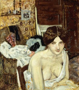 Hvilemodellen; Le Repos de Modele, ca. 1910 (olje om bord) av Pierre Bonnard