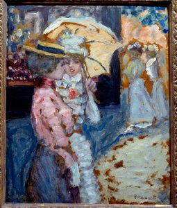 Turen To elegante unge kvinner kledd i mote Belle Epoque snakker under paraplyen deres. Maleri av Pierre Bonnard (1867-1947) 1900 Søn. 0,38x0,21 m Privat samling av Pierre Bonnard