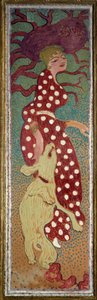 Kvinne i kjole med hvite prikker Maleri av Pierre Bonnard (1867-1947) 1891 Dim. 1,6x0,48 m Paris, musee d