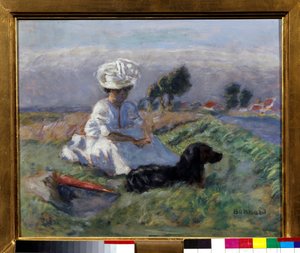 Kvinne med hund (olje på lerret) av Pierre Bonnard