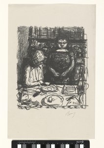 Sittende mann ved bordet med måltid og stående kvinne Le Meny av Pierre Bonnard