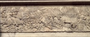 Slaget ved Marignan i 1515. Hjertegraven til kongen av Frankrike Francois I (1494-1547): Lavrelieff av Pierre Bontemps (ca. 1507-1568)