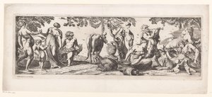 Hviler Silenus og hans følge i et landskap av Pierre Brebiette