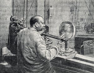 En medaljevinner som bruker en slags strømavtakerfresemaskin Gravering fra "Excursion a travers les metiers" av Pierre Calmette Private Collection