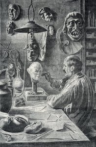 Produksjon av teater- og forkledningsmasker Gravering fra "Excursion a travers les metiers" av Pierre Calmette Private Collection