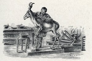 Taksidermi: En taksidermist utstoppet hartebeest i verkstedet hans Gravering fra Excursion a travers les metiers” av Pierre Calmette Collection privee
