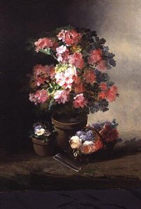 Stilleben av roser i en gryte, ca. 1870 av Pierre Camille Gontier