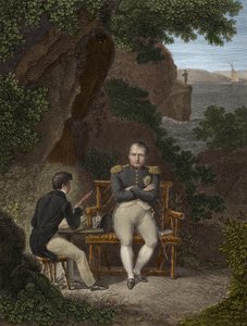 NAPOLEON I (1769-1821) I eksil i Saint Helena - Napoleon dikterer sine memoarer til Emmanuel Pons de Las Cases (1800-1854) sønn av Emmanuel de Las Cases - Napoleon til Saint Helena (St. Helena): Han dikterer til de unge Las Cases notatene som skal brukes t av Pierre Charles Bacquoy