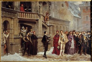 Møte mellom Henrik III, konge av Frankrike (1551 - 1589) og Henrik I av Lorraine, hertug av Guise kalt Balafre av Pierre Charles Comte