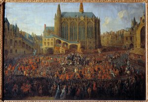 Ludvig XVs avgang etter at rettferdighetens seng brøt Louis XIVs vilje, holdt i Storkammeret i Paris-parlamentet av Pierre Denis Martin