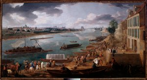 Utsikt over Paris, tatt fra Quai de la Rapee i 1716 Maleri av Pierre Denis Martin (1663-1742) 1716 Søn. 1,7x3,15 m Paris, Musee Carnavalet