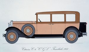Plate som representerer Citroen-familiebilen fra 1931 av Pierre Dumont