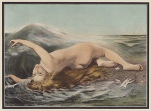 Undine leker med bølgene (farge litho)