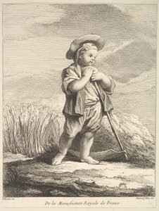 Liten gutt med ljå, fra First Book of Figures etter porselenene til Manu..., 1757.