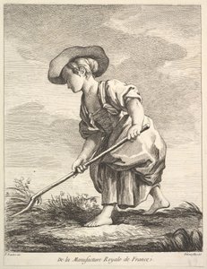 Liten jente som driver gårdsarbeid, fra First Book of Figures etter porselenene til M..., 1757.