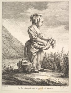 Liten jente med et kar ved føttene, fra Premier Livre de Figures daprès les porcelain..., 1757.