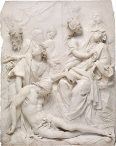 Jomfru Maria svimer over Kristi døde kropp ved foten av korset, 1710. av Pierre Etienne Monnot