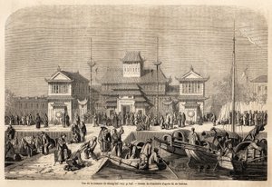 Shanghai Customs Building, tegning av Grandsire, for å illustrere reisen til Kina og Japan, i 1857-1858, til Marquis de Moges. Gravering i "" Le tour du monde, nouveau journal des voyages"" Paris