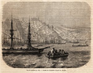 Utsikt over Quebec, tegning av Grandsire, for å illustrere reisene til Nord-Amerika i 1854-1855, av L. Deville. Gravering i “” Le tour du monde”” 1861. Selvas samling.