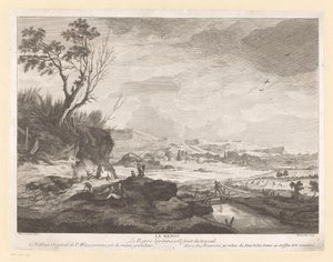 Landskap med hvilende figurer Le repos (tittel på objekt) av Pierre Francois Beaumont