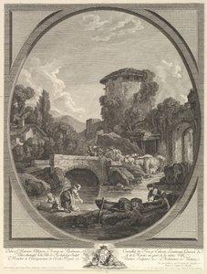 Landskap med bro og dueslag, 1700-tallet. av Pierre Francois Laurent