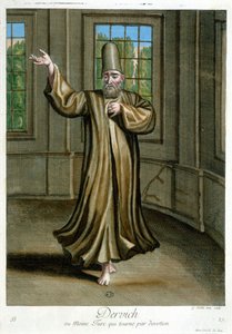 Dervich, eller tyrkisk munk som danser ved hengivenhet, "" Samling av 100 trykk som representerer forskjellige nasjoner i Levanten i 1707 og 1708"" etter ordre fra M. de Frriol, kongens ambassadør ved Porte og oppdatert i 1712-13 av omsorgen til M. Le Hay,