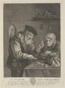 Fornøyelser av alderdom etter maleriet av David Teniers den yngre, midten av det 18. århundre.