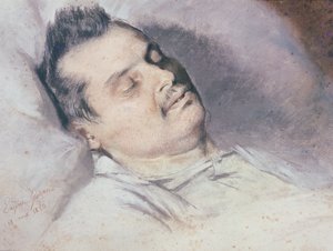 Honore de Balzac (1799-1850) på sitt dødsleie, 15. august 1850 (pastell og kritt på papir)