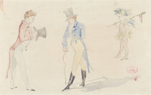 Lett skisseark med to dandier som møter hverandre og en ballettforelskelse av Pierre François Eugène Giraud