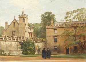 Grammar Hall fra St Johns Quadrangle i 1881: President Bulley in the Lodgings Drive and Two Others, 1881 av Pierre François Joseph Tonneau