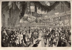Skøyteklubben i Montreal, på et møte for en skøytekveld, gravert etter en tegning av P. Fritel, som illustrerer ekskursjonen til Canada og Riviere Rouge du nord, av H. De Lamotte, i 1873, publisert i «Le tour du monde”” 1875, redigert av Edo