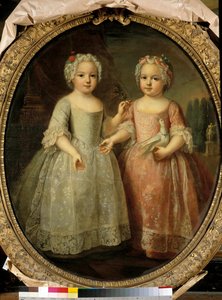 Portretter av Louise Elisabeth av Frankrike (1727-1759) og Henriette av Frankrike (1727 - 1752) døtre av Louis XV. Maleri av Pierre Gobert (1662 - 1744)