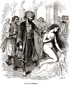 Egyptisk marked for kvinnelige slaver av Pierre Gustave Eugene (1817-82) Staal