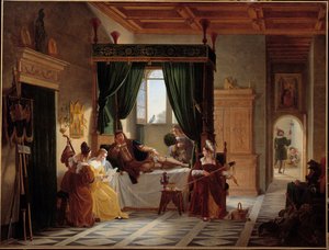 Gjenopprettingen av Bayard Ridderen Pierre Terrail, herre av Bayard (1476-1524) i samvær etter beleiringen av Brescia. Maleri av Pierre Henri Revoil (1776-1842) 1800-tallet søn. 1,35 X 1,77 m