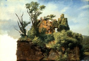 Landskap med ruiner, ca. 1782-5 (olje på papir på lerret)