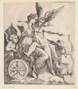 Venus og Amor i en vogn omgitt av putti av Pierre II Biard