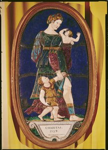 Plakett som viser Charity, Limousin, 1559 (malt emalje) av Pierre I Courteys