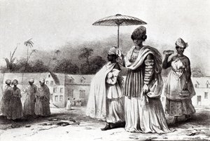 Dame som tar et barn til dåpen, fra "Voyage a Surinam" av Pierre J. (after) Benoit