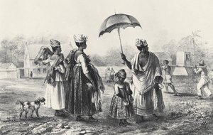 Slavehandlere med barn, fra 'Voyage a Surinam', 1839 (litho) (s/hvitt-bilde) av Pierre J. (after) Benoit