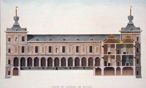 Tverrsnitt av Chateau i Ronse, Belgia, fra 