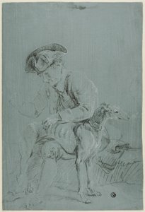 Sittende mann med hund av Pierre Jacques Volaire