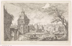 Utsikt over landsbyen med fiskere av Pierre Joseph Jacques Tiberghien