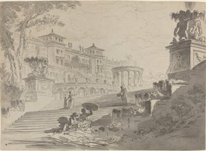 Fantasy på Villa Medici med fontener