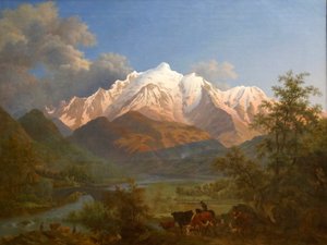 Utsikt over Mont-Blanc fra Sallanches i skumringen av Pierre Louis de La Rive